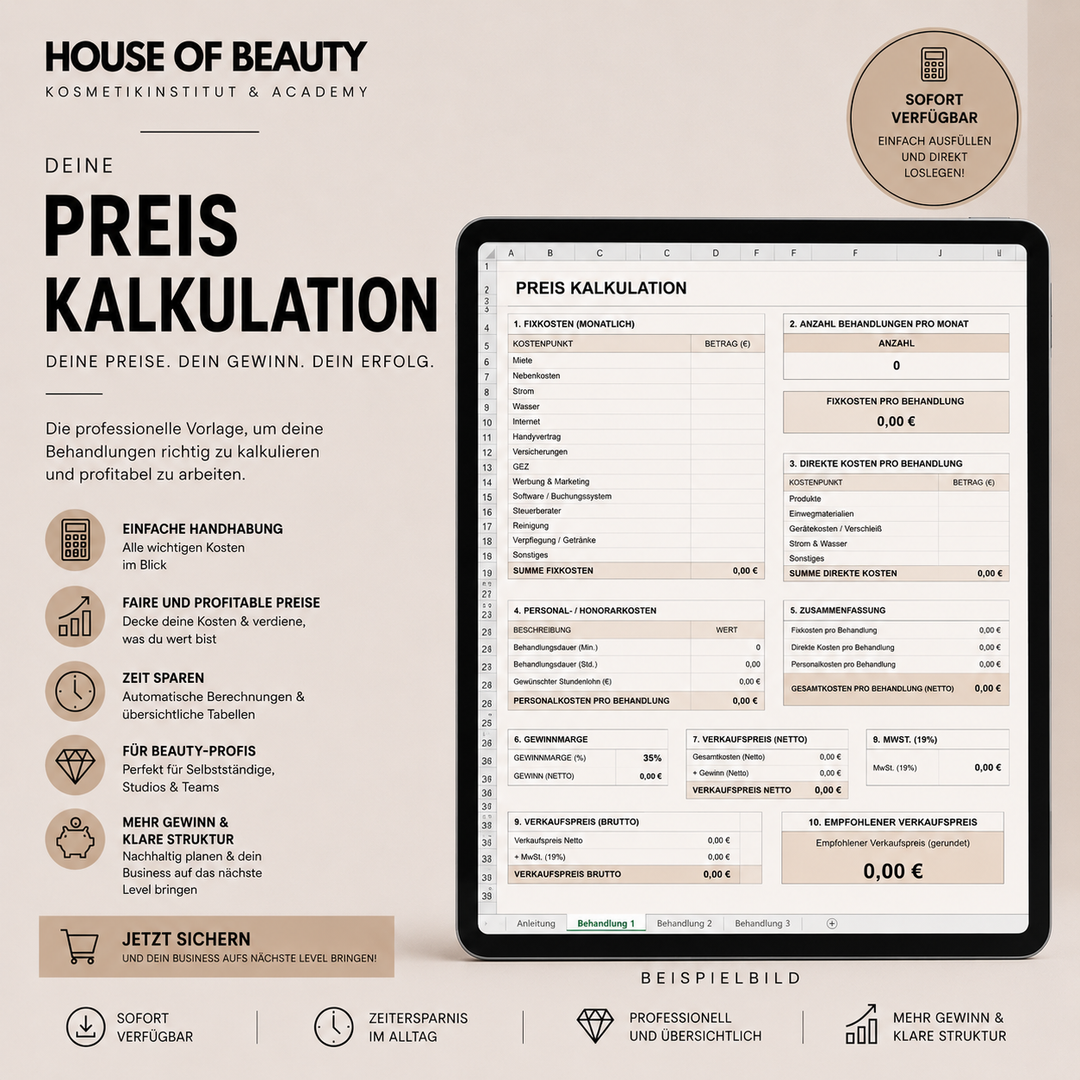 Vorlage für deine Preiskalkulation (Tabellendatei)